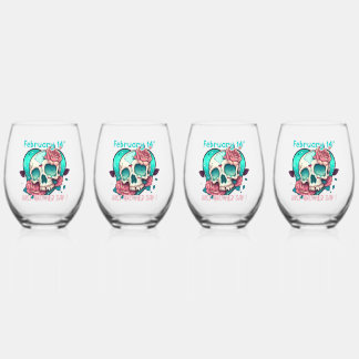 Noch ein Valentinstag Herz Skull Weinglas Ohne Stiel