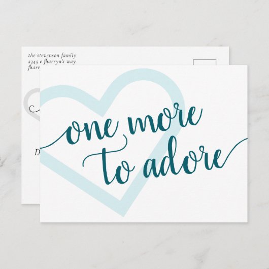 Noch eins zu Adore | Aqua Aquamarin Heart Pregnanc Ankündigungspostkarte (Vorne/Hinten)