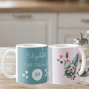 Noch fabelhaft bei 50 Geburtstag Blumengrün pink Kaffeetasse