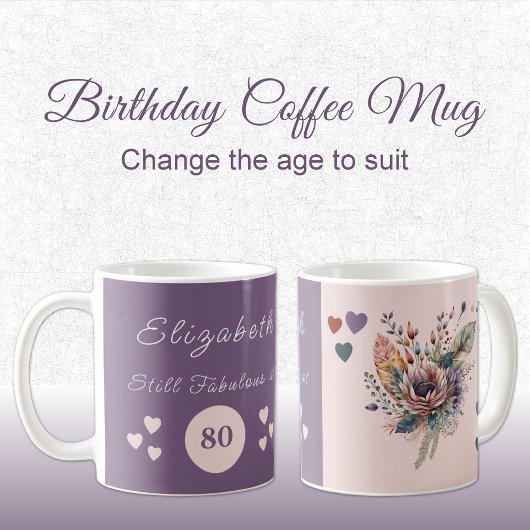 Noch fabelhaft bei 80 Geburtstag Blumenrosa lila Kaffeetasse
