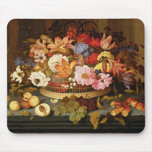 Noch Leben der Frucht und des Korbes der Blumen Mousepad (Vorne)