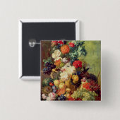 Noch Leben mit Blumen und Frucht Button (Vorne & Hinten)