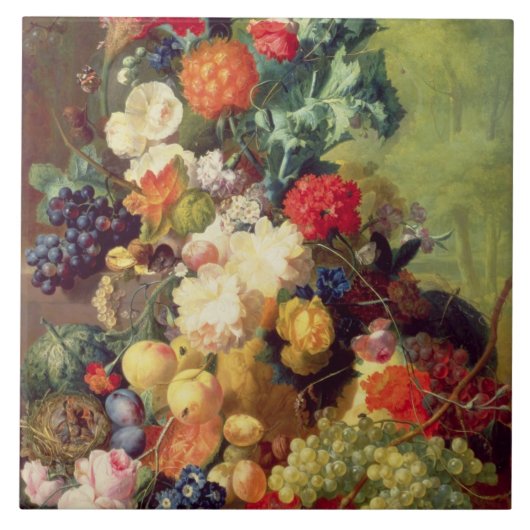 Noch Leben mit Blumen und Frucht Fliese (Vorderseite)