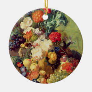 Noch Leben mit Blumen und Frucht Keramikornament
