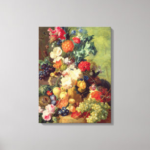 Noch Leben mit Blumen und Frucht Leinwanddruck