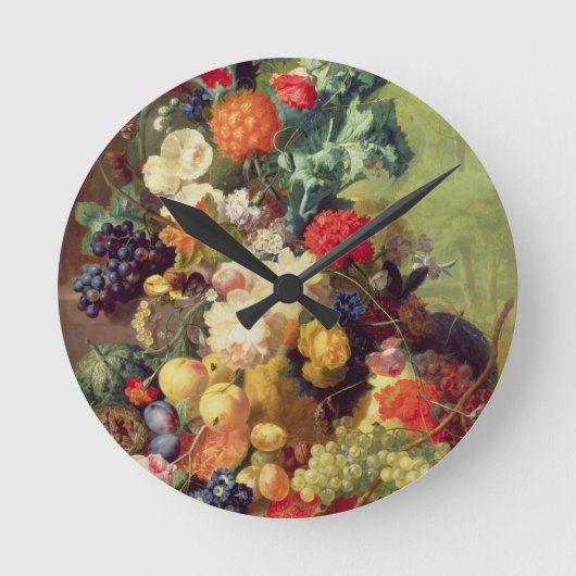 Noch Leben mit Blumen und Frucht Runde Wanduhr (Vorderseite)