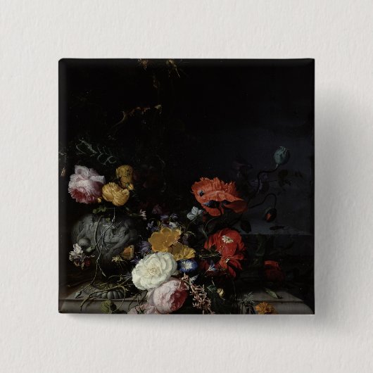 Noch Leben mit Blumen und Insekten Button (Vorderseite)