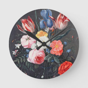 Noch Leben T32511 der Blumen in einem Vase, 1661 Runde Wanduhr