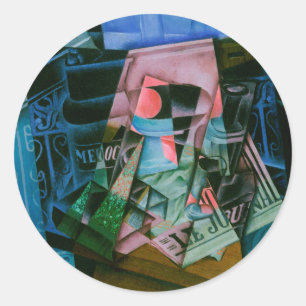 Noch Leben vor einem offenen Fenster von Juan Gris Runder Aufkleber