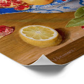 Noch lebendige Bowlingfrucht auf dem Tisch Poster (Ecke)