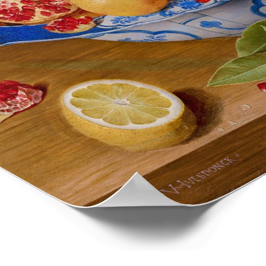 Noch lebendige Bowlingfrucht auf dem Tisch Poster (Ecke)