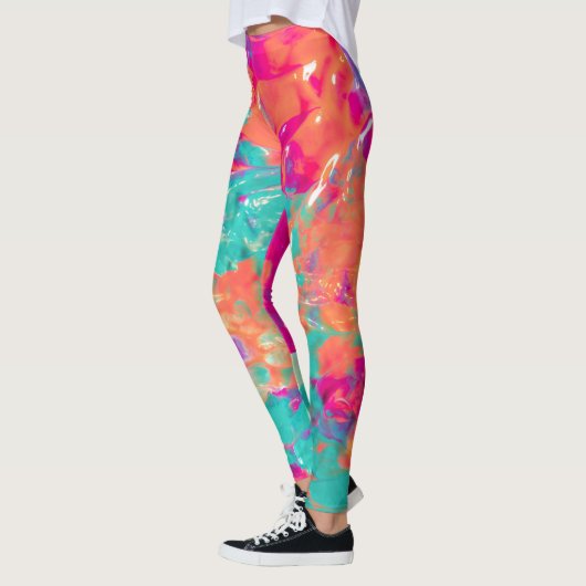Noch nass farbenfroher Neon Spritzer Paint Abstrak Leggings (Links)