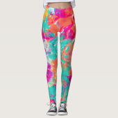 Noch nass farbenfroher Neon Spritzer Paint Abstrak Leggings (Vorderseite)