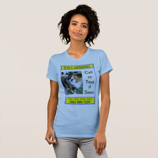 Noch Vermisste Katze oder Hund auf hellblauen T -  T-Shirt (Vorne ganz)