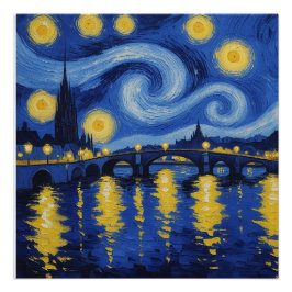 Noche estrellada sobre el rio poster