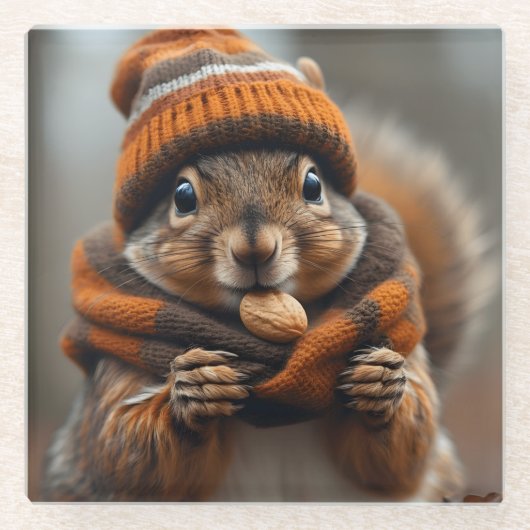 Nochmals schnappen - Eichhörnchenbild Glasuntersetzer (Vorderseite)