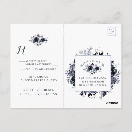 Nocturnal Dusty Blue Wedding Meal Choice UAWG Postkarte (Rückseite)
