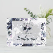 Nocturnal Floral Be My Bridesman Vorschlag Card (Stehend Vorderseite)