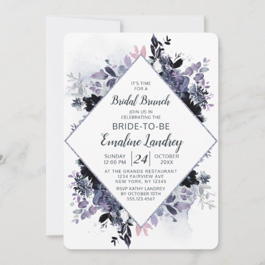 Nocturnal Floral Chic Diamond Bridal Brunch Dusche Einladung (Vorderseite)
