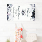 Nocturnal Floral Dusty Blue Brautparty Willkommen Banner (Insitu)