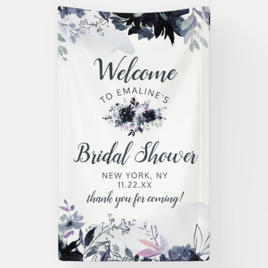 Nocturnal Floral Dusty Blue Brautparty Willkommen Banner (Vertikal)