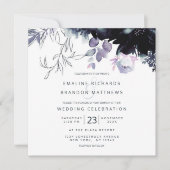 Nocturnal Floral Dusty Blue Square Wedding Einladung (Vorderseite)