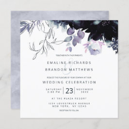 Nocturnal Floral Dusty Blue Square Wedding Einladung