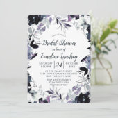 Nocturnal Floral Dusty Blue Wedding Brautparty Einladung (Stehend Vorderseite)