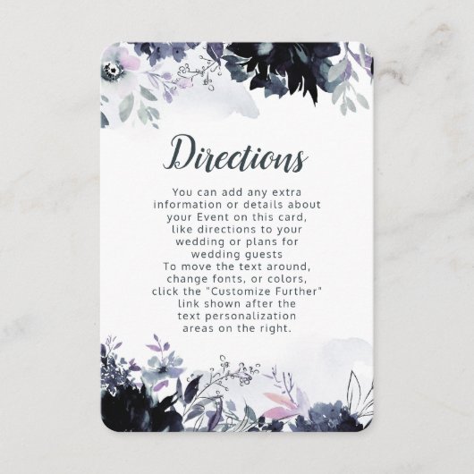 Nocturnal Floral Dusty Blue Wedding Route Begleitkarte (Vorderseite)