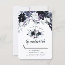 Nocturnal Floral Dusty Blue Wedding RSVP Antwort
