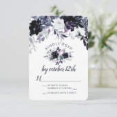 Nocturnal Floral Dusty Blue Wedding RSVP Antwort (Stehend Vorderseite)