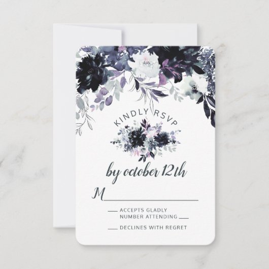 Nocturnal Floral Dusty Blue Wedding RSVP Antwort (Vorderseite)
