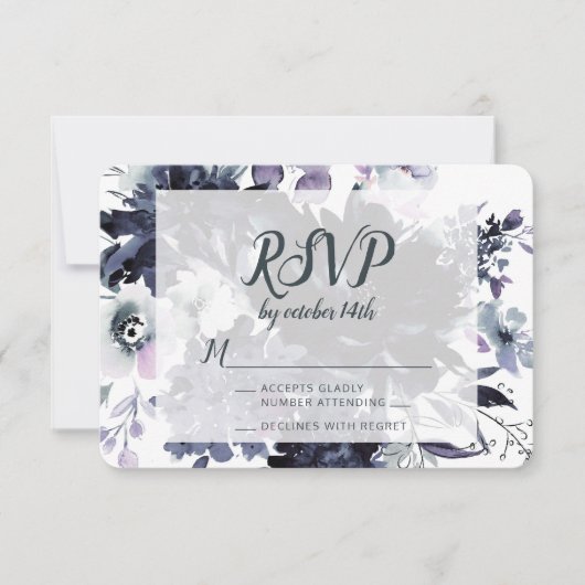 Nocturnal Floral Dusty Blue Wedding RSVP Response (Vorderseite)