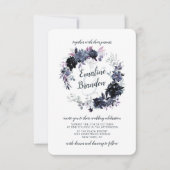 Nocturnal Floral Dusty Blue Wreath Wedding Einladung (Vorderseite)