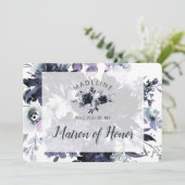 Nocturnal Floral Matron of Honor Vorschlag Card (Stehend Vorderseite)