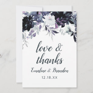 Nocturnal Floral Navy Blue Wedding Liebe und Dank Dankeskarte