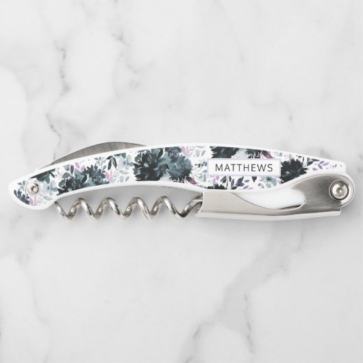 Nocturnal Floral Navy Blue Wedding Monogram Kellnermesser (Rückseite)