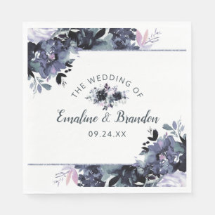 Nocturnal Floral Navy Gerahmt Wedding Monogram Serviette