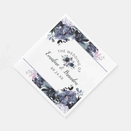 Nocturnal Floral Navy Gerahmt Wedding Monogram Serviette (Ecke)