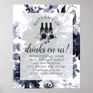 Nocturnal Floral Navy Hochzeit Open Bar Table Sign Poster