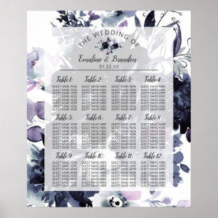 Nocturnal floral Navy Hochzeitstabelle Poster