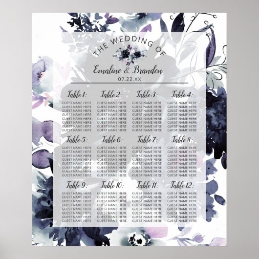 Nocturnal floral Navy Hochzeitstabelle Poster (Vorne)
