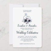 Nocturnal Floral Silver Sparkle Rings Wedding Einladung (Vorderseite)