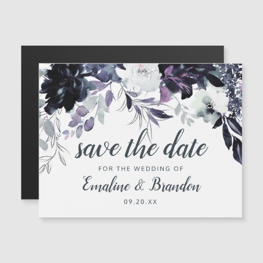 Nocturnal Floral Wasserfarbe Save the Date Magnetkarte (Vorne/Hinten)