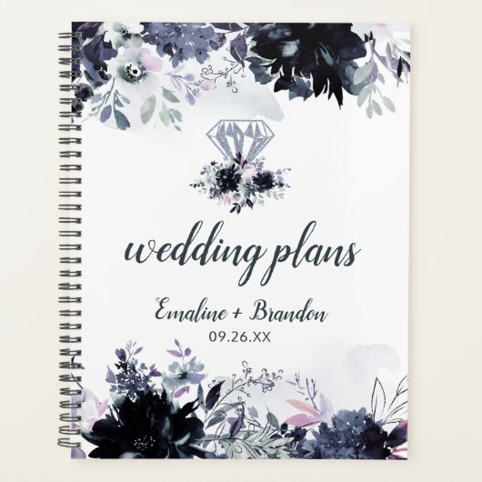 Nocturnal Floral Watercolor Chic Hochzeitspläne Planer (Vorderseite)