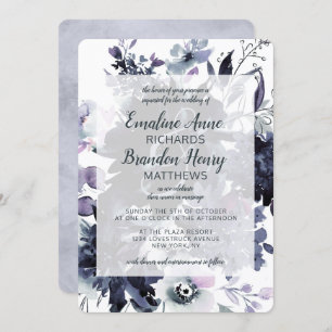 Nocturnal Floral Watercolor Dusty Blue Wedding Einladung