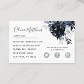 Nocturnal Floral Watercolor Navy Blue Dunkelgrau Visitenkarte (Rückseite)