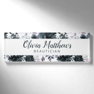 Nocturnal Floral Watercolor Navy Blue Name Namenschild