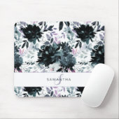 Nocturnal Floral Watercolor Navy Custom Monogram Mousepad (Mit Mouse)
