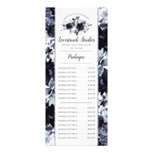 Nocturnal Floral Watercolor Navy Custom Price List Werbekarte